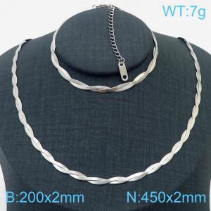 Stainless Steel Braided Herringbone Necklace Set for Women Silver - KS216599-Z