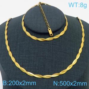 Stainless Steel Braided Herringbone Necklace Set for Women Gold - KS216603-Z