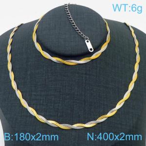 Stainless Steel Braided Herringbone Necklace Set for Women - KS216604-Z