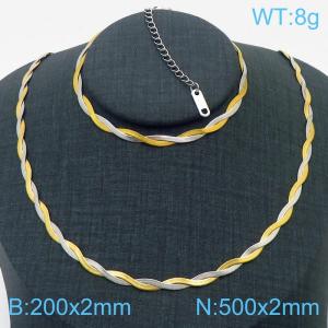 Stainless Steel Braided Herringbone Necklace Set for Women - KS216606-Z