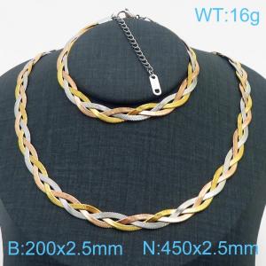 Stainless Steel Braided Herringbone Necklace Set for Women - KS216635-Z