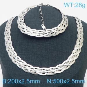 Stainless Steel Braided Herringbone Necklace Set for Women Silver - KS216645-Z