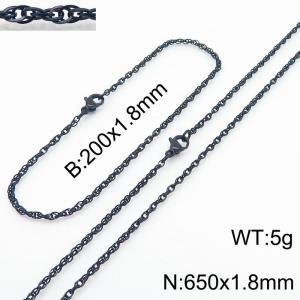 1.8mm Black Plated Link Chain Beacelet Necklace Stainless Steel Rope Chain 650mm Jewelry Set - KS216688-Z