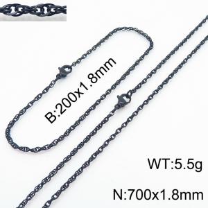 1.8mm Black Plated Link Chain Beacelet Necklace Stainless Steel Rope Chain 700mm Jewelry Set - KS216689-Z