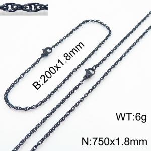 1.8mm Black Plated Link Chain Beacelet Necklace Stainless Steel Rope Chain 750mm Jewelry Set - KS216690-Z