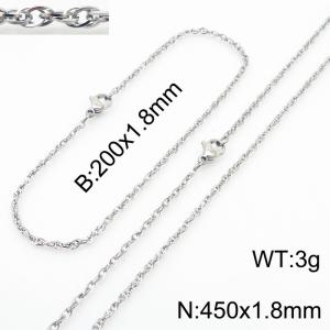 1.8mm Link Silver Chains Wholesale Beacelet Necklace Stainless Steel Rope Chain 450mm Jewelry Set - KS216691-Z