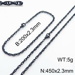 2.3mm Black Plated Link Chain Beacelet Necklace Stainless Steel Rope Chain 450mm Jewelry Set - KS216705-Z