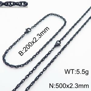 2.3mm Black Plated Link Chain Beacelet Necklace Stainless Steel Rope Chain 500mm Jewelry Set - KS216706-Z