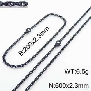 2.3mm Black Plated Link Chain Beacelet Necklace Stainless Steel Rope Chain 600mm Jewelry Set - KS216708-Z