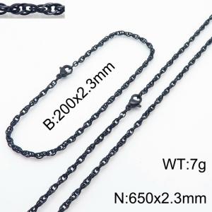 2.3mm Black Plated Link Chain Beacelet Necklace Stainless Steel Rope Chain 650mm Jewelry Set - KS216709-Z