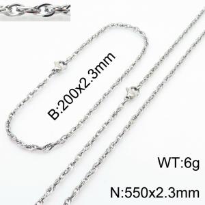 2.3mm Link Silver Chains Wholesale Beacelet Necklace Stainless Steel Rope Chain 550mm Jewelry Set - KS216714-Z