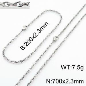 2.3mm Link Silver Chains Wholesale Beacelet Necklace Stainless Steel Rope Chain 700mm Jewelry Set - KS216717-Z