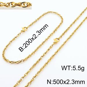 2.3mm Gold Plated Link Chain Beacelet Necklace Stainless Steel Rope Chain 500mm Wholesale Jewelry Set - KS216720-Z