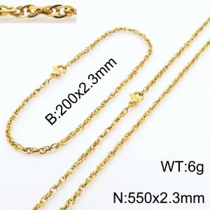 2.3mm Gold Plated Link Chain Beacelet Necklace Stainless Steel Rope Chain 550mm Wholesale Jewelry Set - KS216721-Z