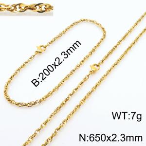 2.3mm Gold Plated Link Chain Beacelet Necklace Stainless Steel Rope Chain 650mm Wholesale Jewelry Set - KS216723-Z