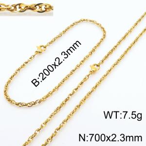 2.3mm Gold Plated Link Chain Beacelet Necklace Stainless Steel Rope Chain 700mm Wholesale Jewelry Set - KS216724-Z