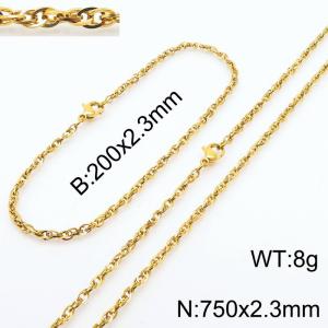 2.3mm Gold Plated Link Chain Beacelet Necklace Stainless Steel Rope Chain 750mm Wholesale Jewelry Set - KS216725-Z