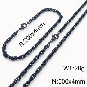 4mm Fashion Stainless Steel Bracelet Necklace Set Black - KS216769-Z