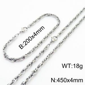 4mm Fashion Stainless Steel Bracelet Necklace Set Silver - KS216775-Z