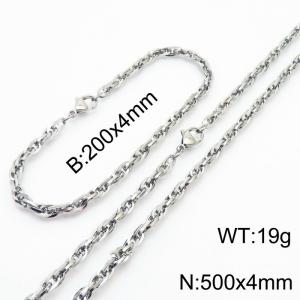 4mm Fashion Stainless Steel Bracelet Necklace Set Silver - KS216776-Z