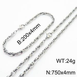 4mm Fashion Stainless Steel Bracelet Necklace Set Silver - KS216781-Z
