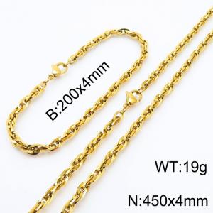 4mm Fashion Stainless Steel Bracelet Necklace Set Gold - KS216782-Z