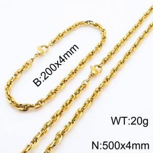 4mm Fashion Stainless Steel Bracelet Necklace Set Gold - KS216783-Z