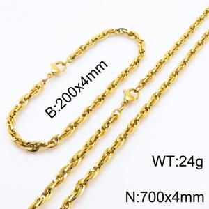 4mm Fashion Stainless Steel Bracelet Necklace Set Gold - KS216787-Z