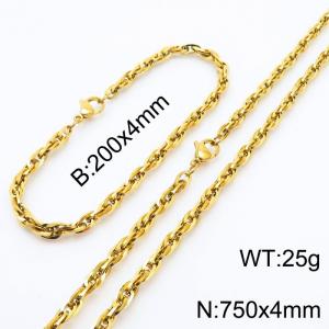 4mm Fashion Stainless Steel Bracelet Necklace Set Gold - KS216788-Z