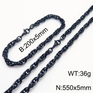 5mm Fashion and personalized Stainless Steel Polished Bracelet Necklace Set  Color Black - KS216791-Z