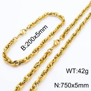 5mm Fashion and personalized Stainless Steel Polished Bracelet Necklace Set  Color Gold - KS216809-Z