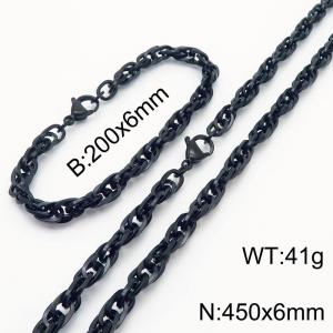 6mm Fashion and personalized Stainless Steel Polished Bracelet Necklace Set Color Black - KS216810-Z