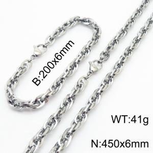 6mm Fashion and personalized Stainless Steel Polished Bracelet Necklace Set Color Silver - KS216817-Z