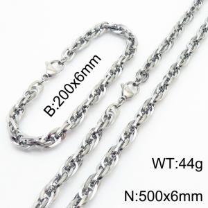 6mm Fashion and personalized Stainless Steel Polished Bracelet Necklace Set Color Silver - KS216818-Z