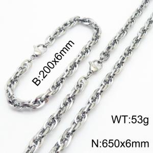 6mm Fashion and personalized Stainless Steel Polished Bracelet Necklace Set Color Silver - KS216821-Z