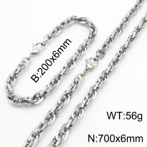 6mm Fashion and personalized Stainless Steel Polished Bracelet Necklace Set Color Silver - KS216822-Z