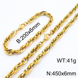 6mm Fashion and personalized Stainless Steel Polished Bracelet Necklace Set Color Gold - KS216824-Z