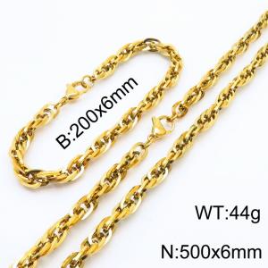 6mm Fashion and personalized Stainless Steel Polished Bracelet Necklace Set Color Gold - KS216825-Z