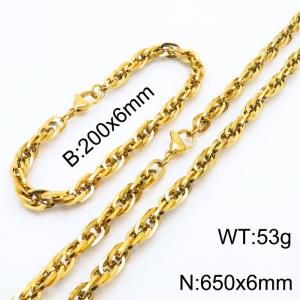 6mm Fashion and personalized Stainless Steel Polished Bracelet Necklace Set Color Gold - KS216828-Z