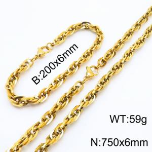 6mm Fashion and personalized Stainless Steel Polished Bracelet Necklace Set Color Gold - KS216830-Z