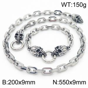 Silver Color 200x9mm Bracelet 550X9mm Necklace Skull Clasp Link Chain Jewelry Set For Women Men - KS217060-Z