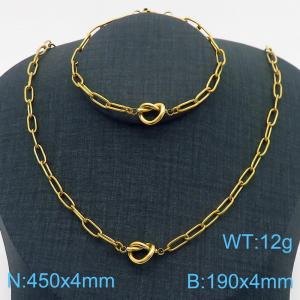 Simple Stainless Steel Knotted Charms Jewelry Set for Women Personalized Gold Color Bracelet Necklace - KS217181-Z