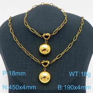 Simple Stainless Steel Knotted Charms Jewelry Set for Women Personalized Gold Color Hollow Ball Bracelet Necklace - KS217183-Z