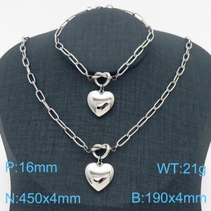 Stainless Steel Heart Charms Ladies Jewelry Set Personalized Knotted Charms Bracelet Necklace - KS217184-Z