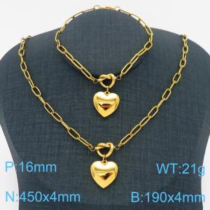 Stainless Steel Heart Charms Ladies Jewelry Set Personalized Gold Color Knotted Charms Bracelet Necklace - KS217185-Z