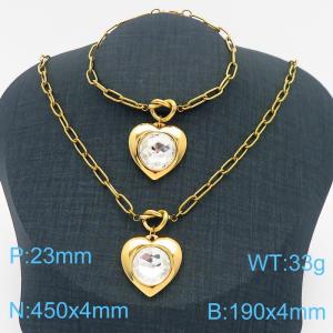 Stainless Steel Crystal Heart Charms Ladies Jewelry Set Personalized Gold Color  Knot Charms Bracelet Necklace - KS217192-Z