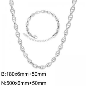 Stainless Steel Pig Nose Chain Jewelry Set for Women 6MM Polished Bracelet Necklace - KS217200-Z