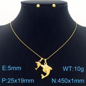 European and American Fashion Stainless Steel Dolphin Pendant Necklace for Women - KS217243-BI