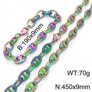 Stainless steel pig nose Japanese character chain bracelet necklace set - KS217707-Z