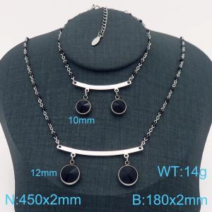 Fashionable and trendy stainless steel curved piece connected double gemstone pendant bracelet necklace two-piece set - KS218403-Z